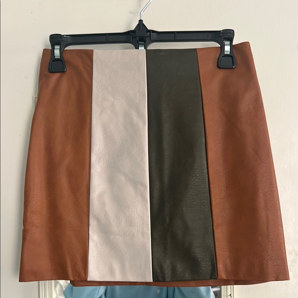 Colorblock Leather Skirt EUC